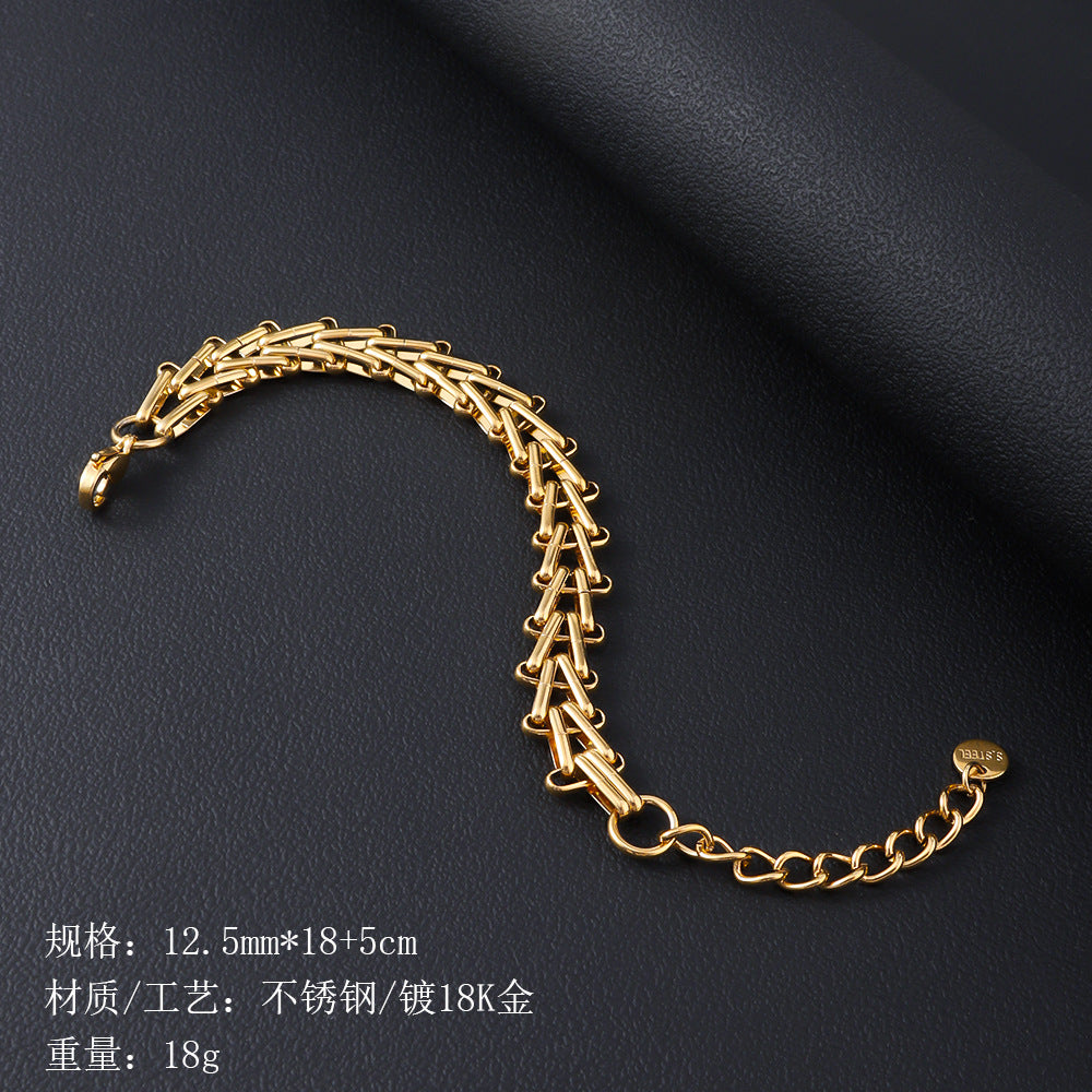 Stainless steel bracelet for women's cross-border fashion in Europe and America, plated with 18K gold, non fading and washable men's titanium steel bracelet