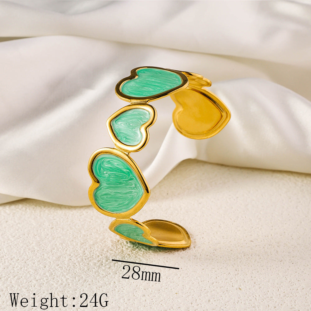 Cross border new stainless steel oil pressure painted open bracelet, exaggerated European and American women's plated 18K gold adjustable bracelet