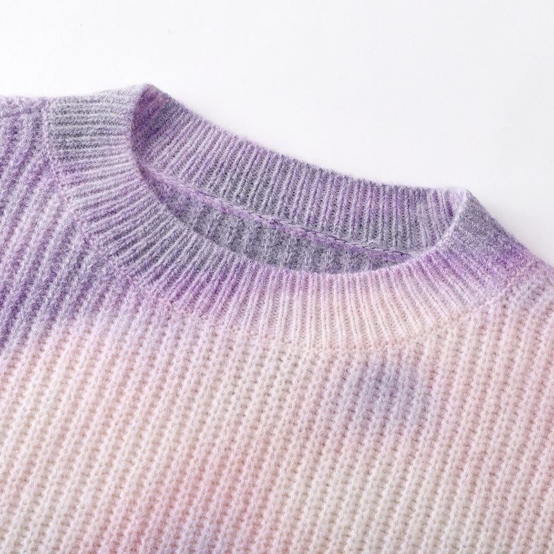 Elegant purple sweater with round neck and long sleeves in high-quality dyed alpaca wool knit with knot