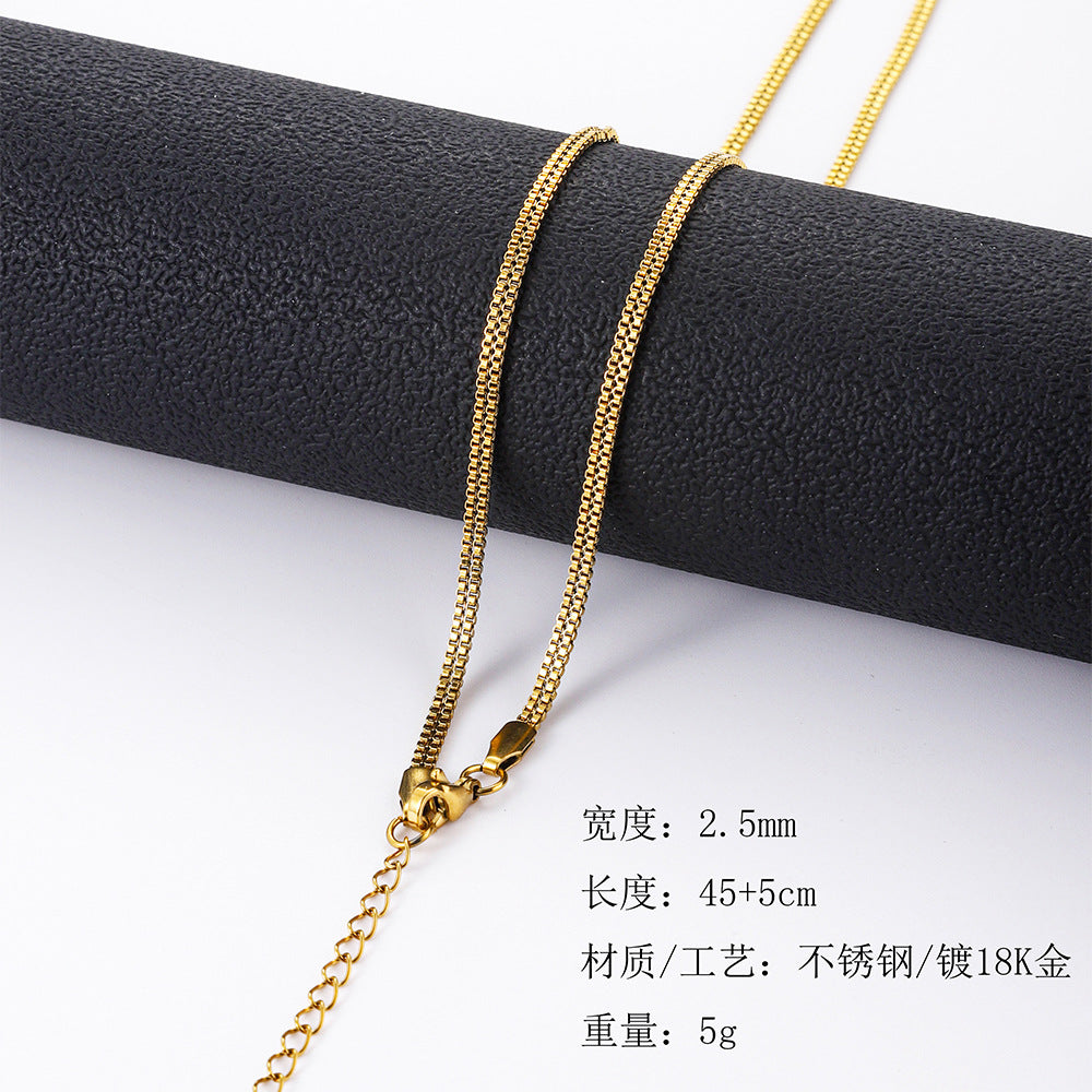 Stainless steel double row box chain necklace cross-border fashion men's whip chain chain versatile women's titanium steel bracelet
