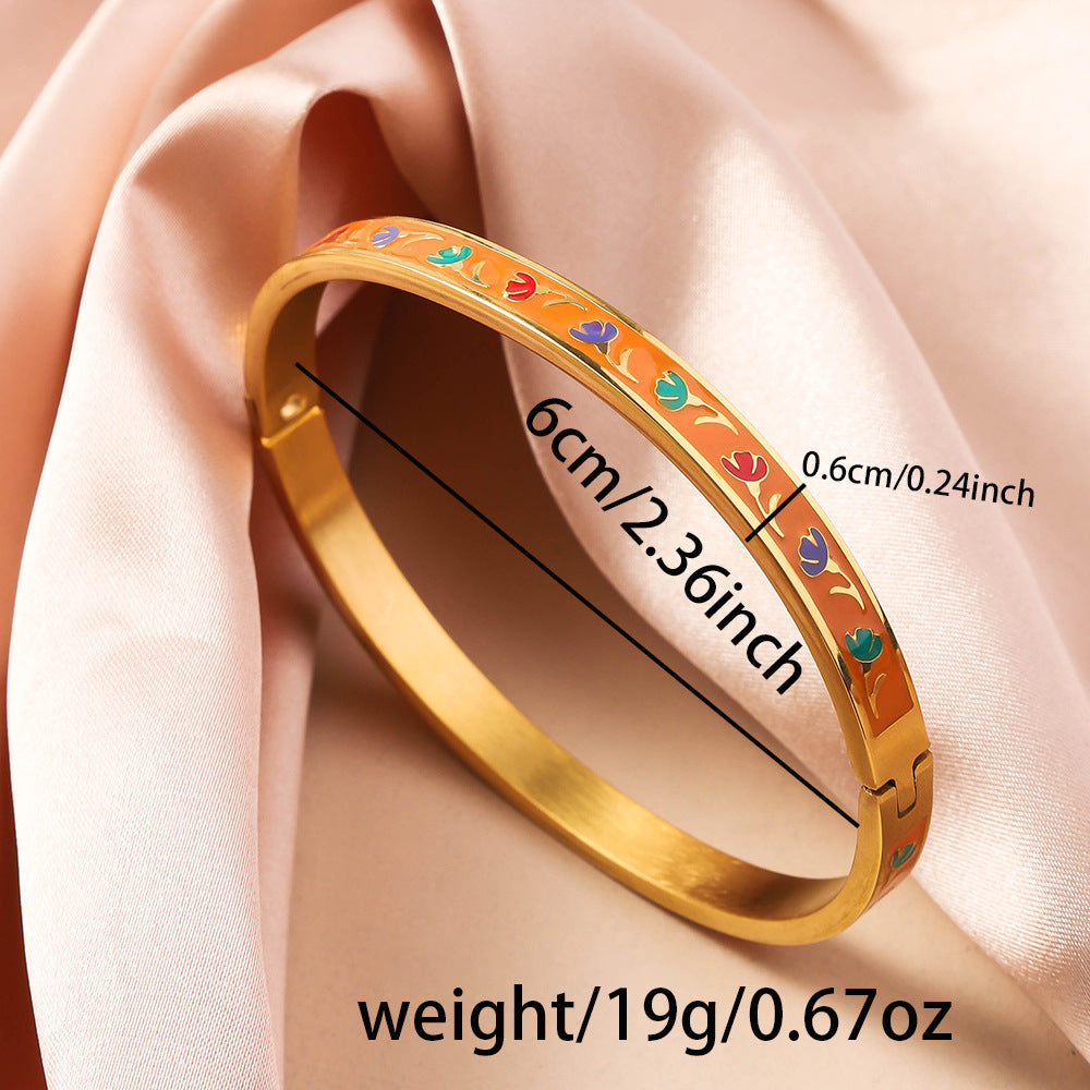 Cross border stainless steel flower bracelet vintage fashion 18k gold drip oil versatile exquisite women's bracelet titanium steel bracelet