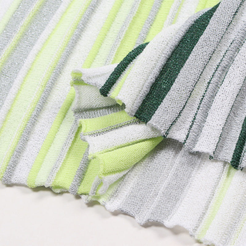 High-quality Italian fashion striped knit dress with round neckline, sleeveless, and A-line cut