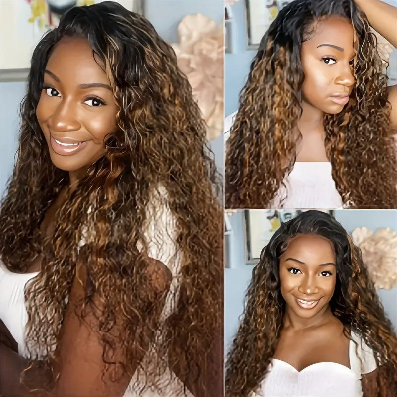 Amazon European and American Fashion Piano Color Front Lace Wig African Hot Selling Small Curling Tube Long Curling Hair Full Headset