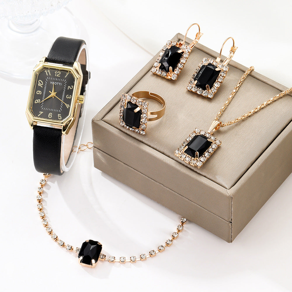 New Square Roman Watch Gemstone Bracelet Set Square Belt Watch+Square Gemstone Bracelet Set