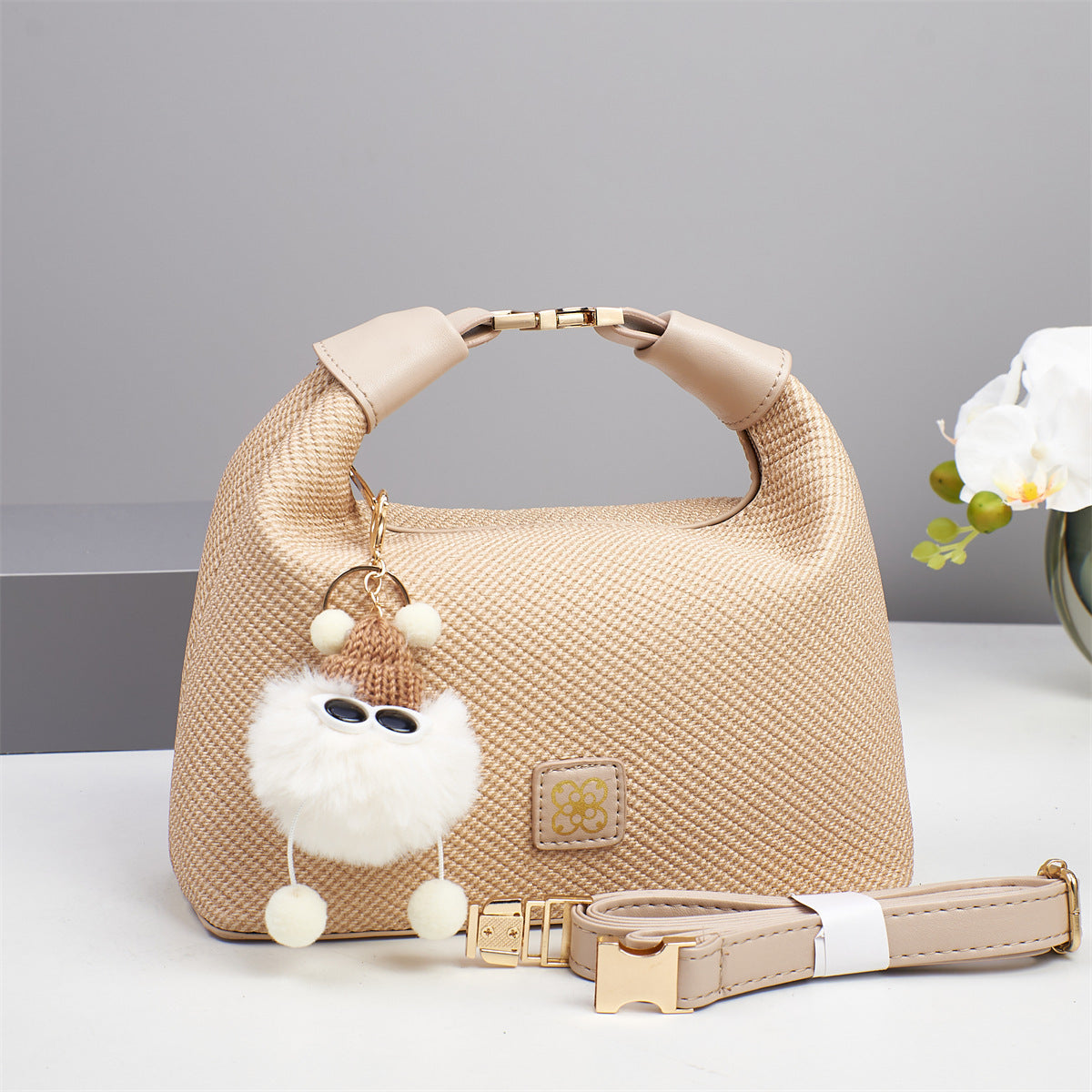 Foreign Trade Women's Bag 2025 Explosive Canvas Texture Single Shoulder Trendy Fashion Diagonal Pillow Bag Cartoon Accessories Small Square Bag