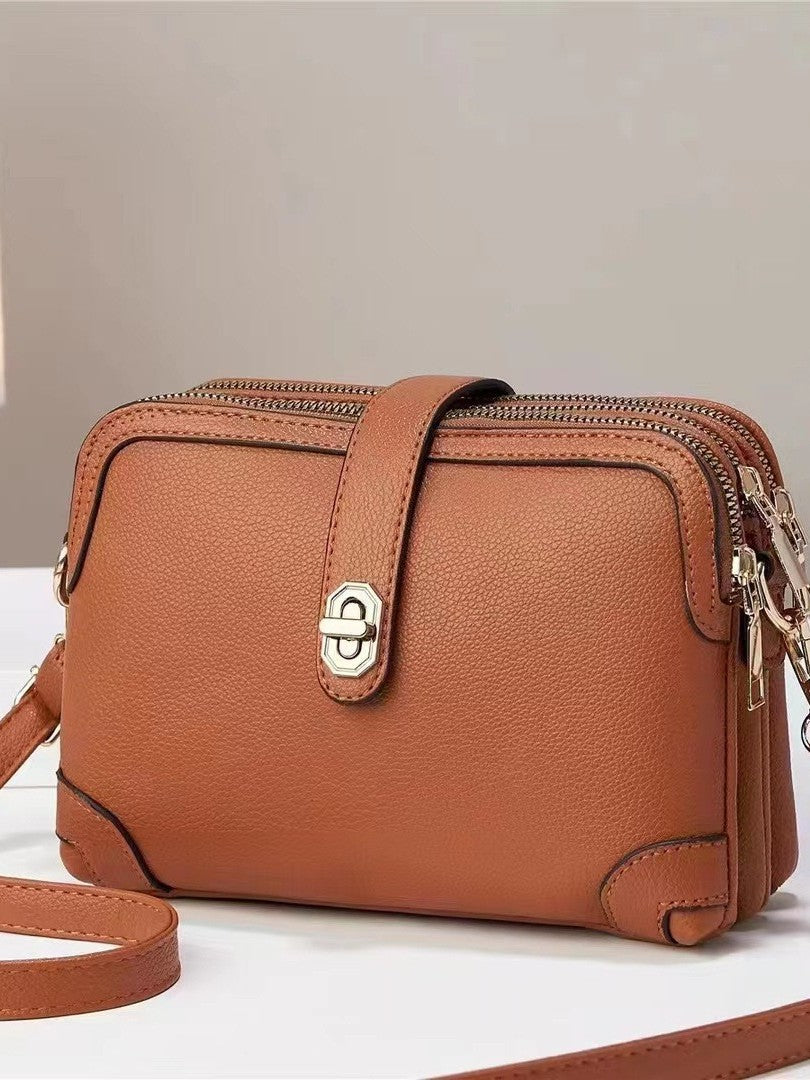 Bag for women 2025 new style fresh solid color large capacity multi pocket Korean version soft leather explosive single shoulder diagonal cross small square bag