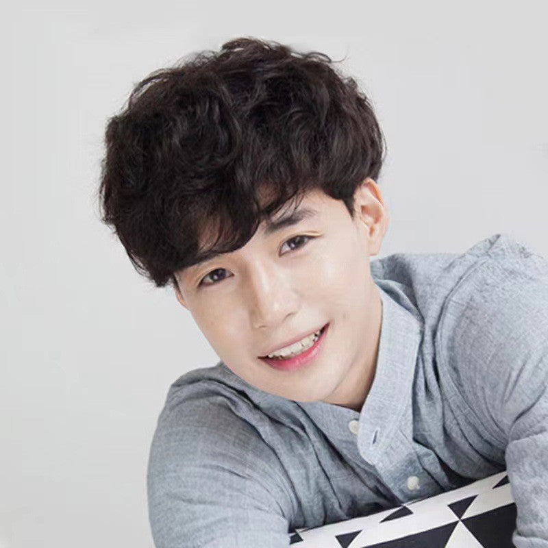 Korean style fashionable men's wig, handsome men's short curly hair, fluffy natural curly hairstyle wig, and headband in stock