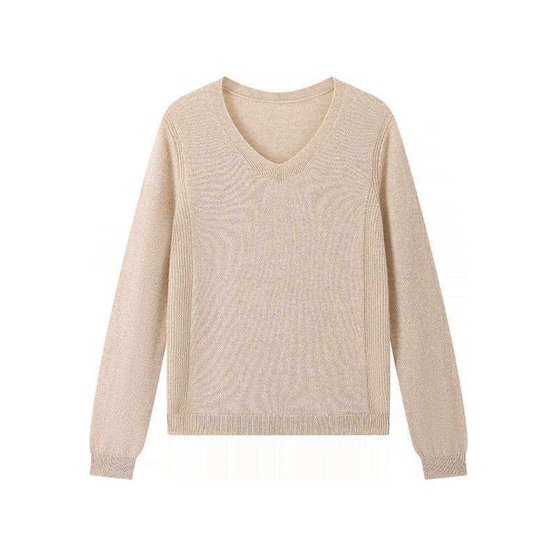 Elegant 100% cashmere sweater with V-neck and long sleeves, high quality