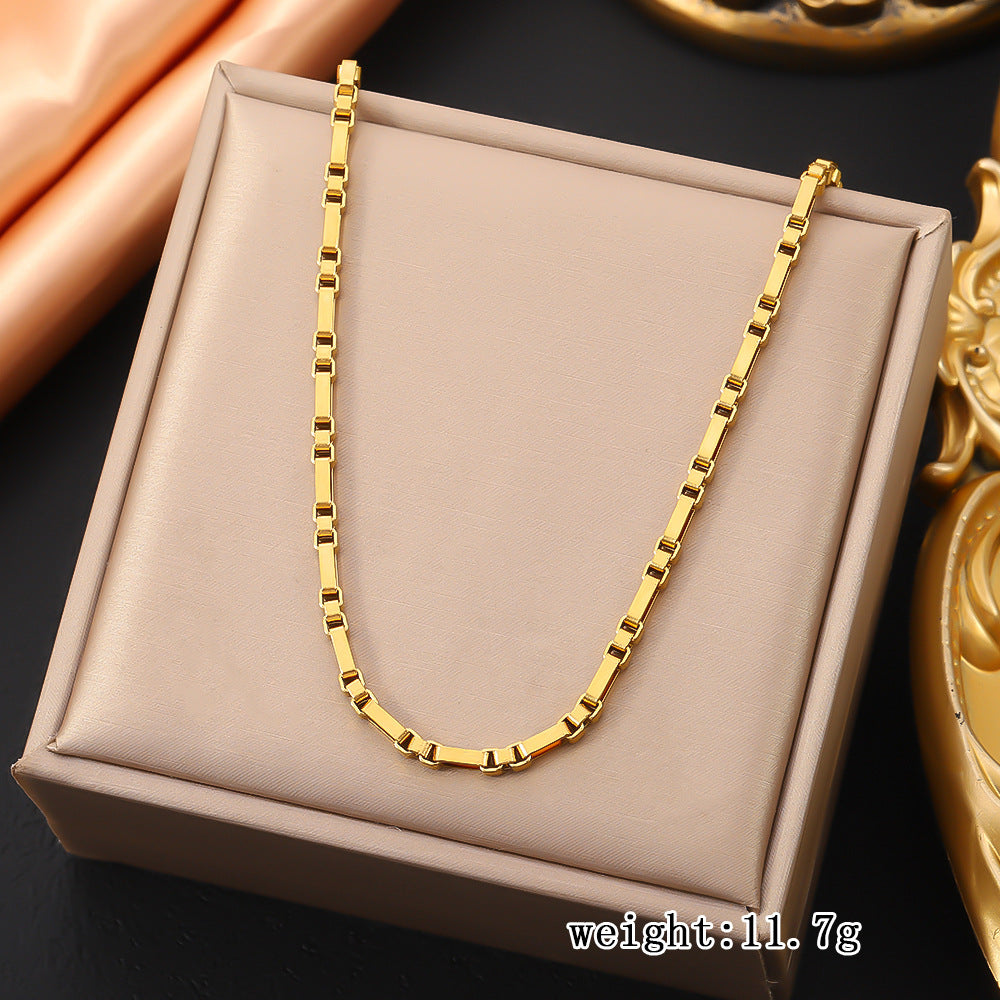 Stainless steel box chain necklace cross-border women's Instagram style fashionable collarbone chain vacuum plated 18K gold titanium steel bracelet