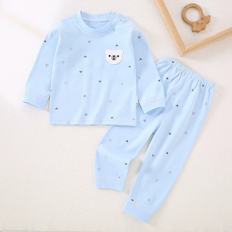 Spring and Autumn New Baby Underwear, Newborn Clothes, Pure Cotton Autumn Clothes, Autumn Pants, Head and Shoulder Buckles, Children's Set