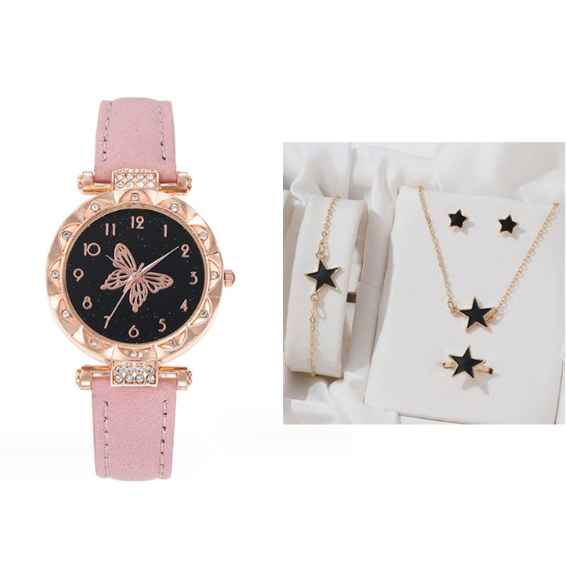 Cross border New Popular Women's Bracelet Watch Fashion Simple Butterfly Five piece Watch Set