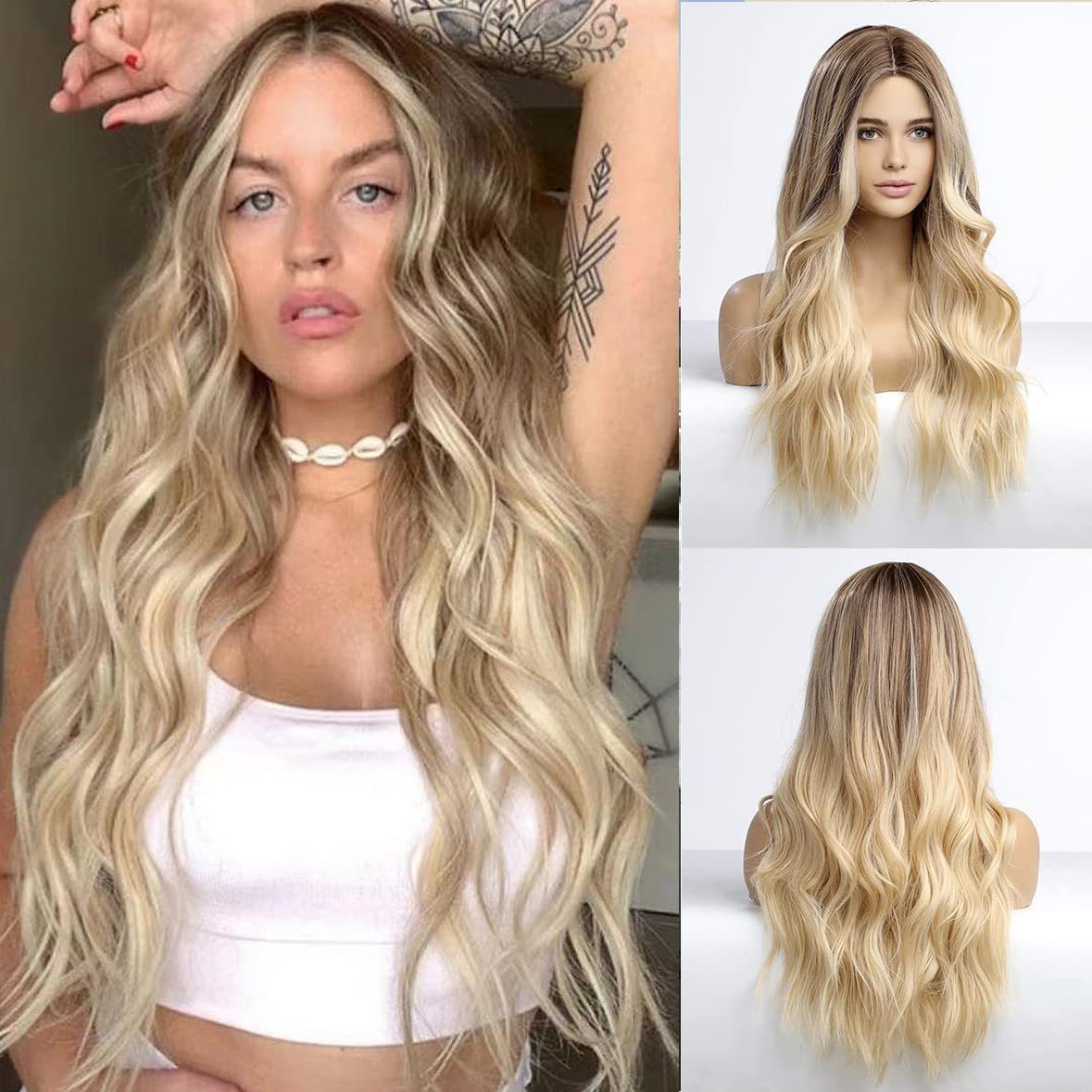 Amazon's new wig for women in Europe and America, front lace synthetic headband, small lace, medium split, long curly hair wigs