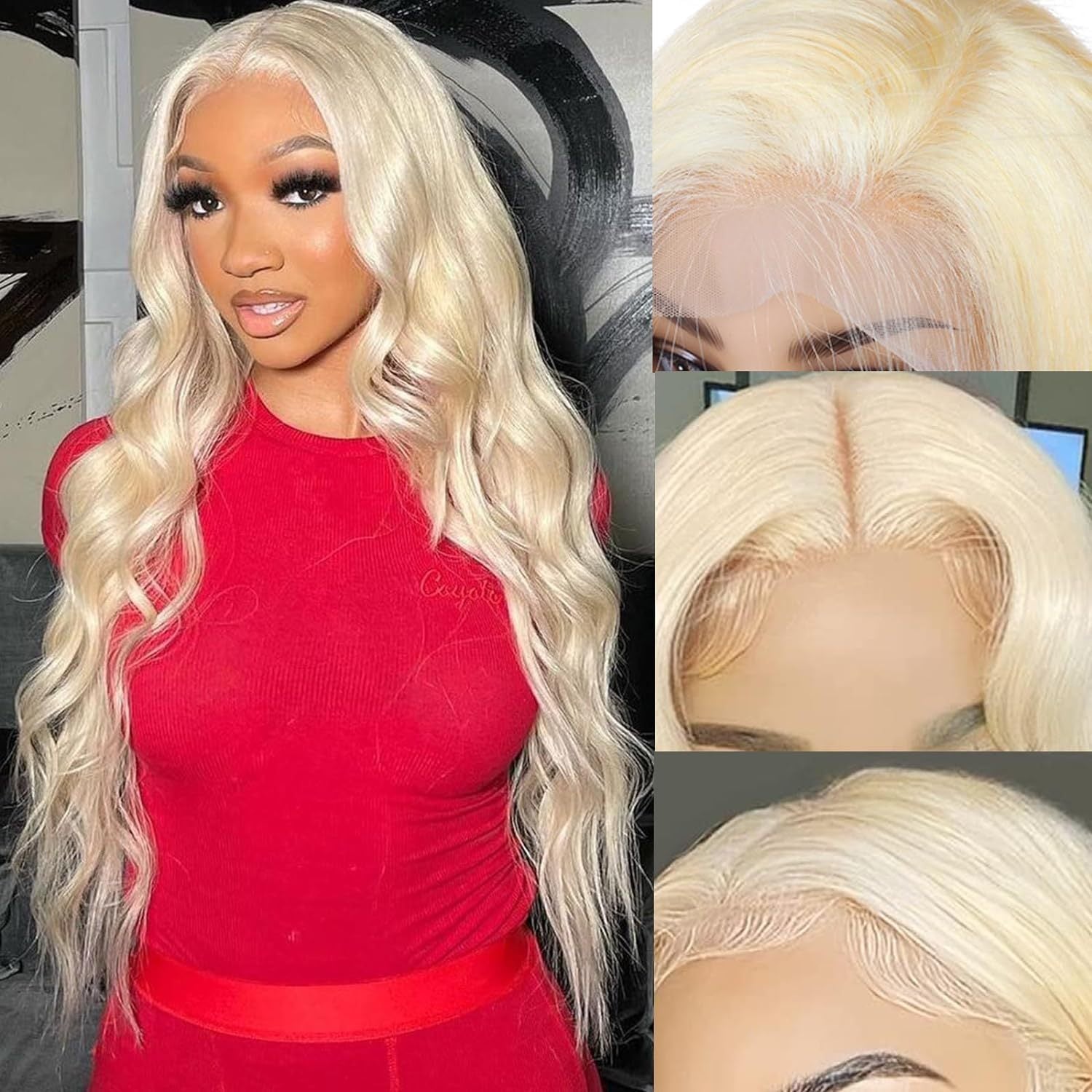 Cross border new wig European and American women's front lace synthetic headband 613 # medium split long curly hair body wig