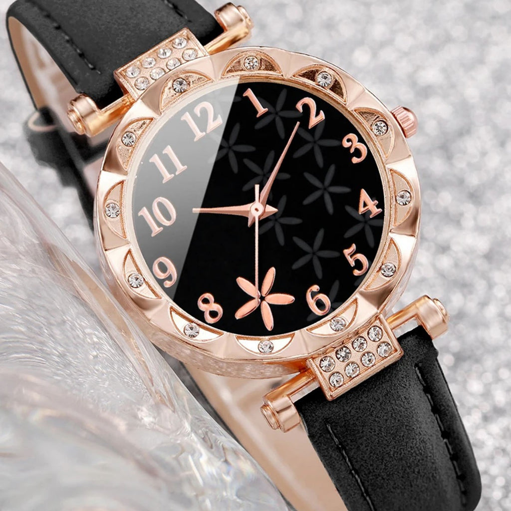 Minimalist quartz watch starfish belt+rose necklace, niche high-end temperament two-piece set