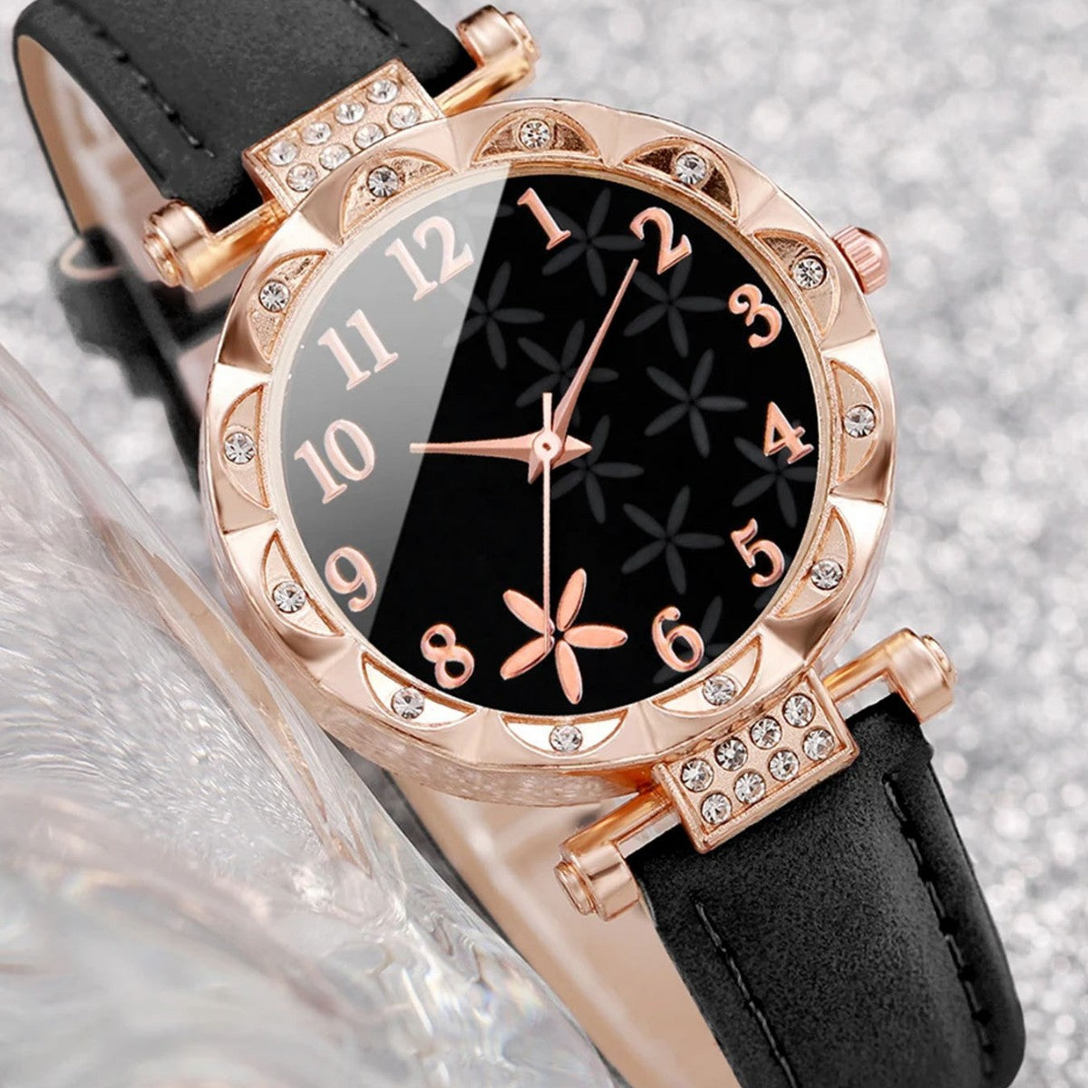 Minimalist quartz watch starfish belt+rose necklace, niche high-end temperament two-piece set