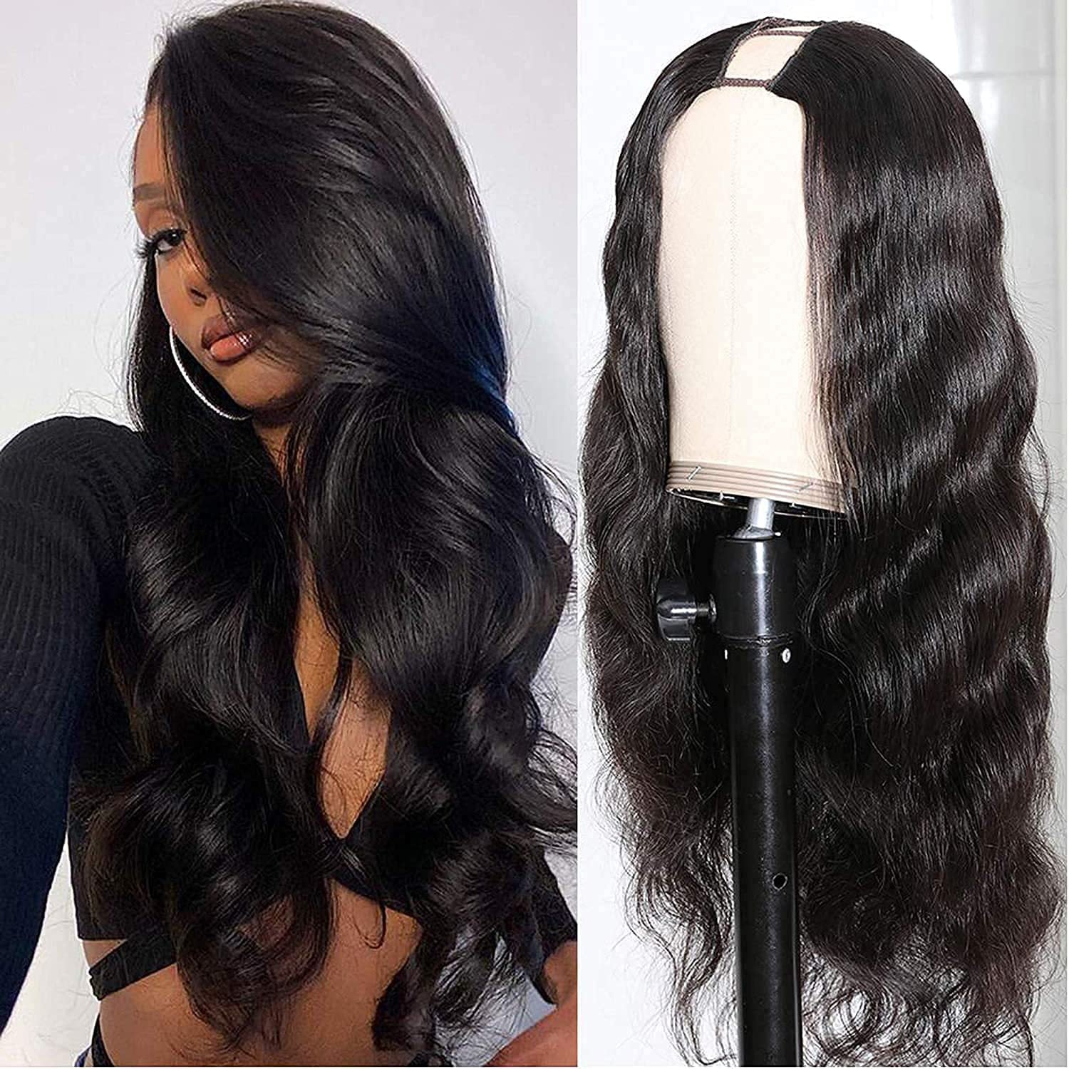 Cross border European and American U-shaped half head wig for women, long straight hair extensions, matte high-temperature silk manufacturer wholesale