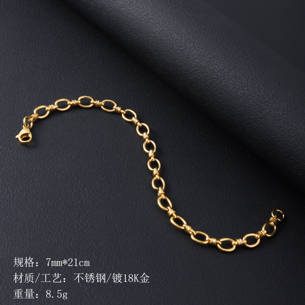 Stainless steel bracelet for women's cross-border fashion in Europe and America, plated with 18K gold, non fading and washable men's titanium steel bracelet