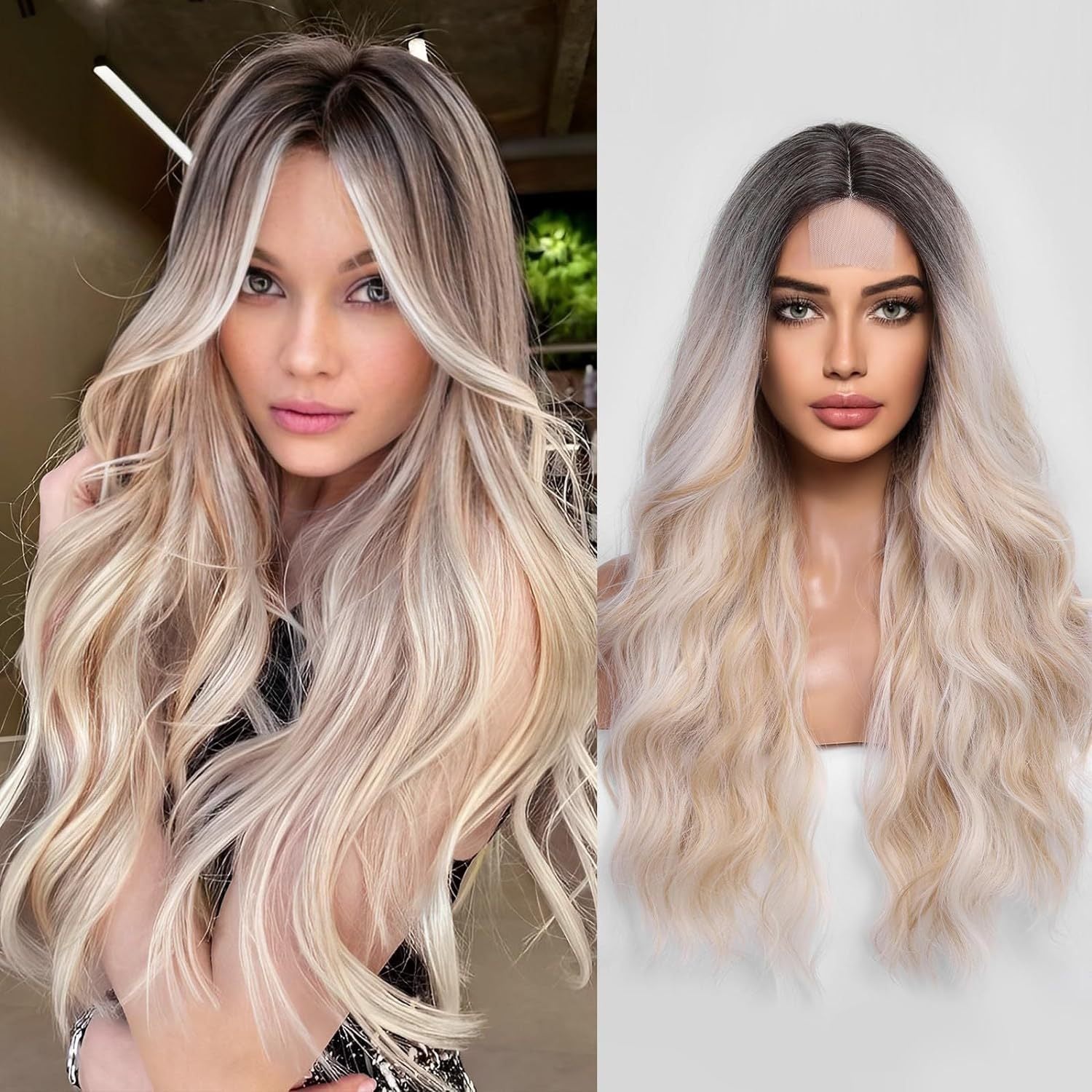 Amazon's new wig for women in Europe and America, front lace synthetic headband, small lace, medium split, long curly hair wigs