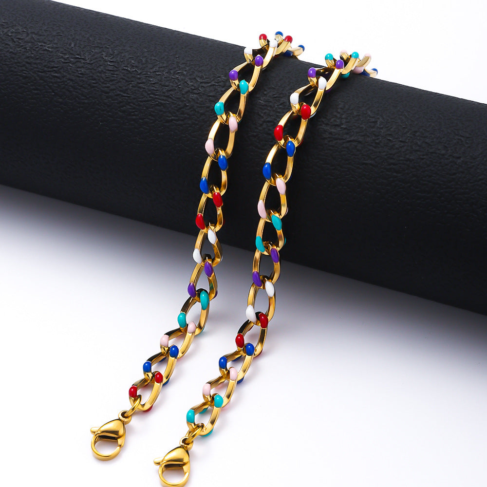 Stainless Steel Drip Oil Bracelet, European and American Cross border Versatile, Non fading, 18K Gold Plated, Women's Fashion Versatile Titanium Steel Bracelet