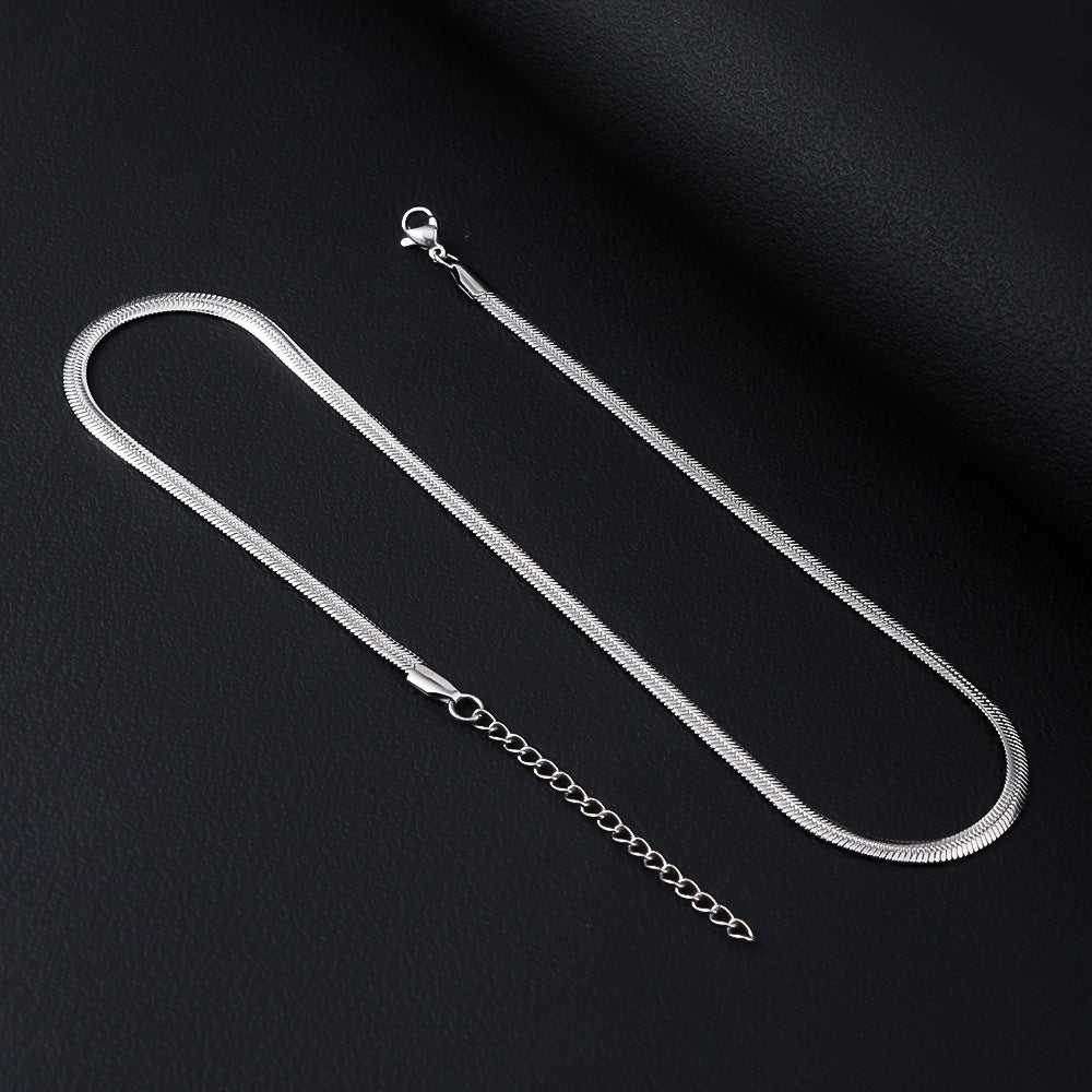 Cross border stainless steel push fit necklace, simple hip-hop snake bone chain, DIY accessory chain, women's collarbone titanium steel necklace