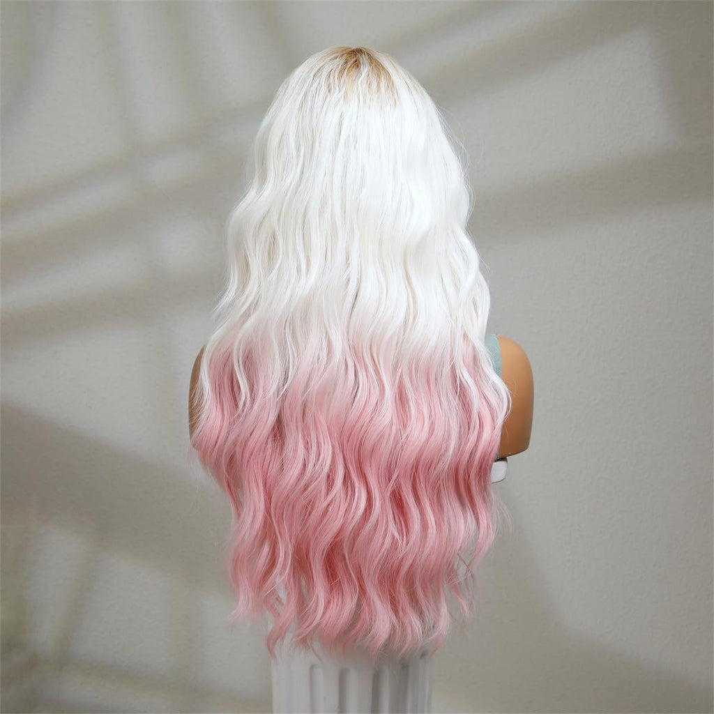 Cross border new products for European and American girls, including split long curly hair, simulated hair with gradient gold color, and pink long curly hair wholesale