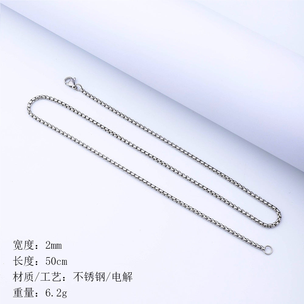 Stainless steel chain square pearl chain men's necklace trendy hip-hop titanium steel jewelry accessories chain cross-border interlocking