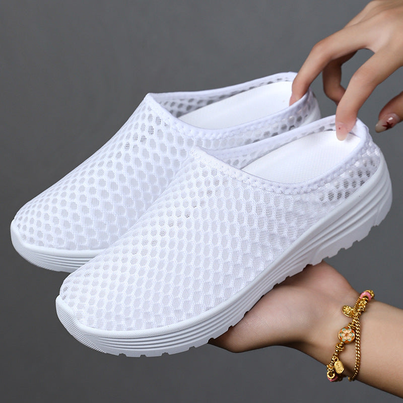 Shoes, women's summer slippers, cross-border plus size breathable mesh shoes, soft soles, one foot casual shoes, factory stock, straight hair