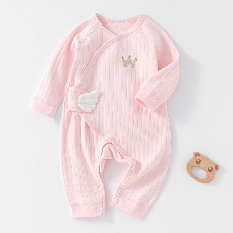 Strap up baby jumpsuit, pure cotton baby sleepwear, long sleeved khai, monk butterfly clothes, can be worn in spring and autumn