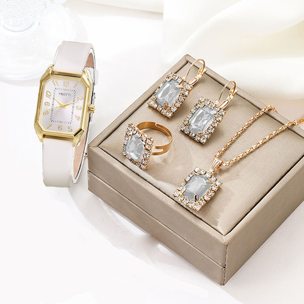 New Square Roman Watch Gemstone Bracelet Set Square Belt Watch+Square Gemstone Bracelet Set