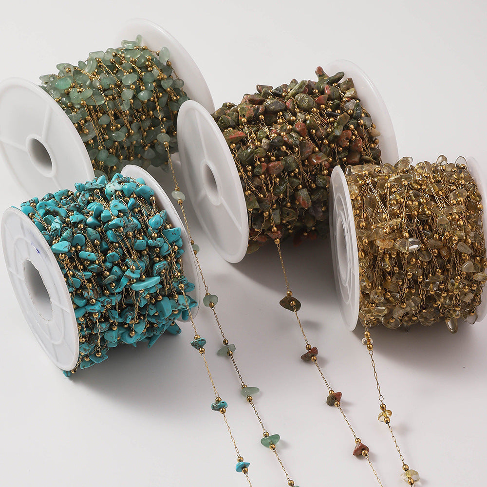 Handmade natural stone chain, DIY jewelry, chain bracelet, women's stainless steel chain, natural stone necklace, wholesale in meters