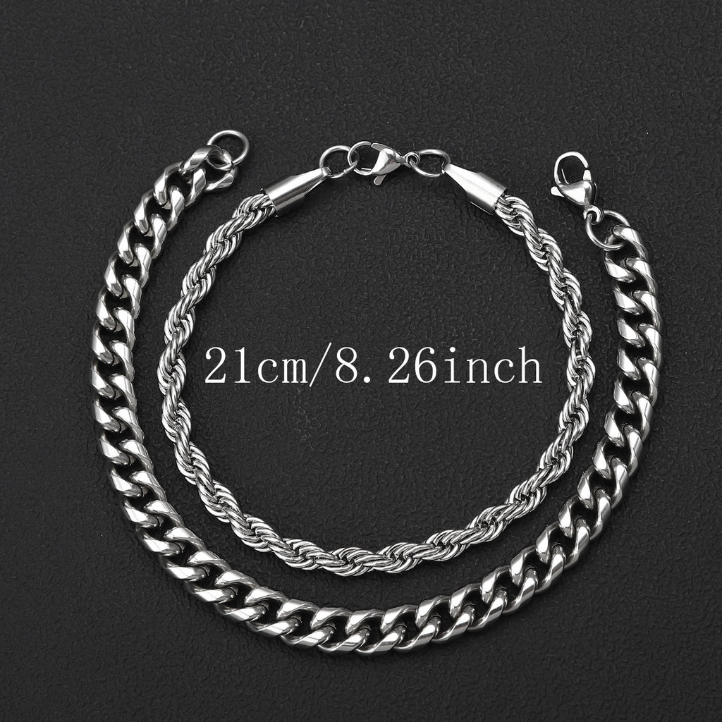 Men's Fried Dough Twists Bracelet Set Cross border Hot Hip Hop Fashion Cuban Chain Fade resistant Washable Titanium Steel Bracelet
