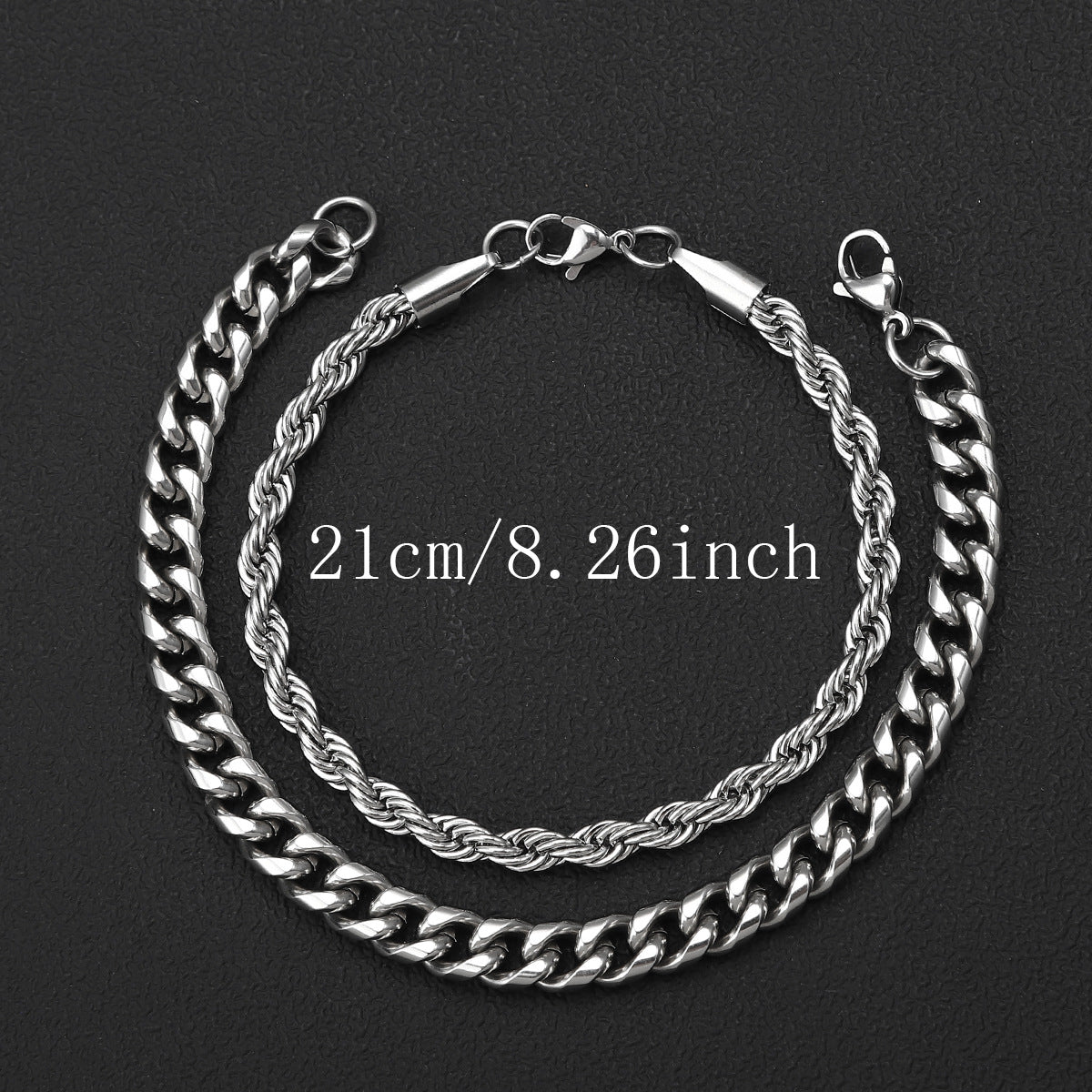 Men's Fried Dough Twists Bracelet Set Cross border Hot Hip Hop Fashion Cuban Chain Fade resistant Washable Titanium Steel Bracelet
