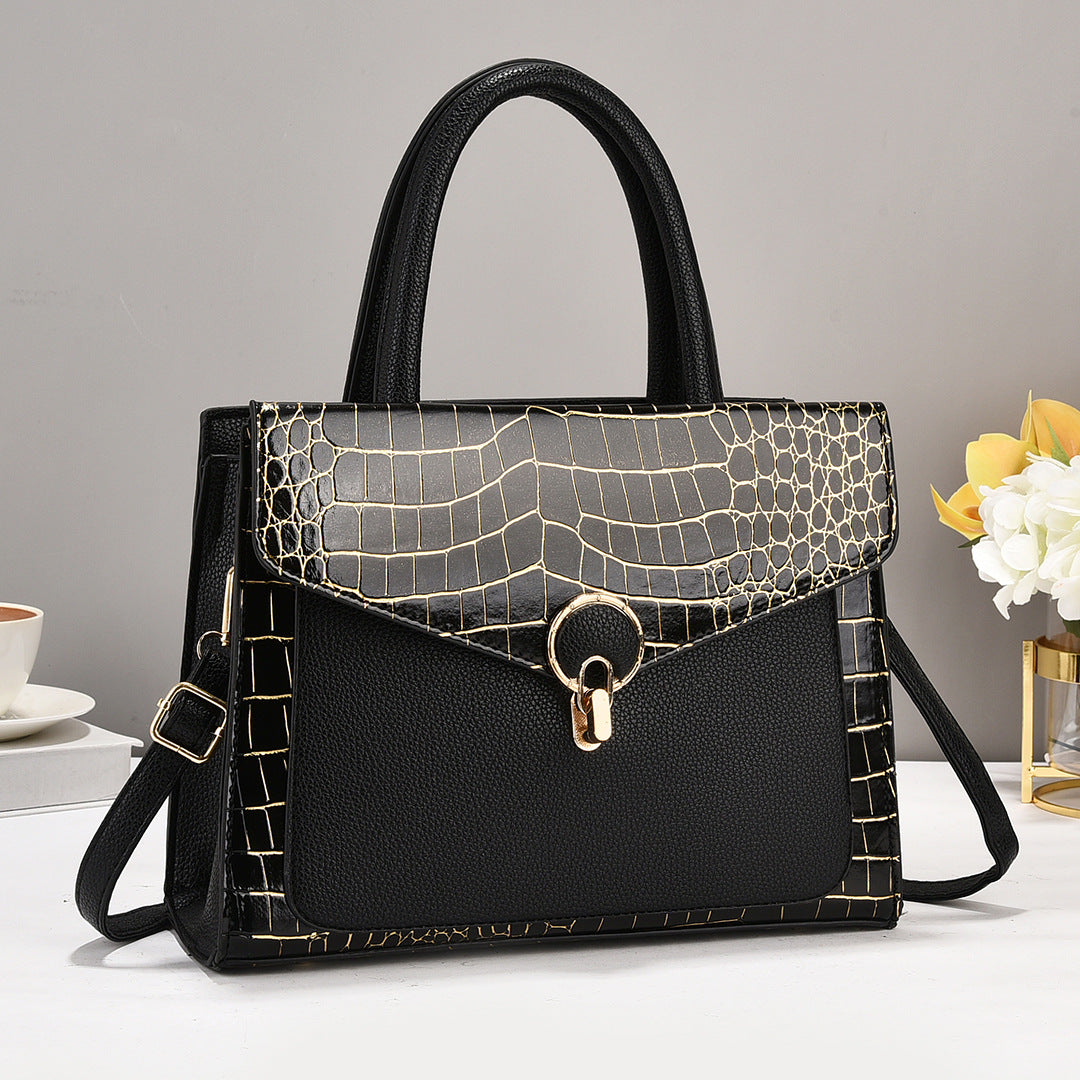 2024 new crocodile patterned contrasting tote women's bag with stylish texture and large capacity trendy single shoulder handbag
