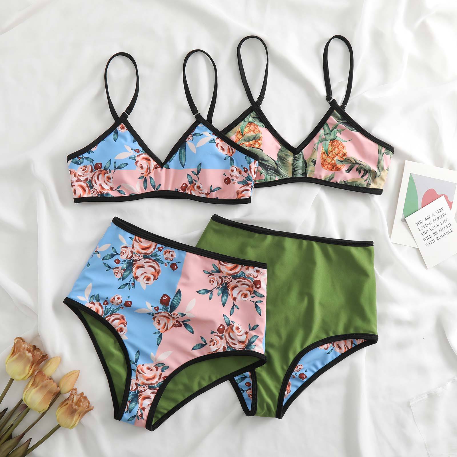 Retro high-waisted double-sided bikini swimsuit