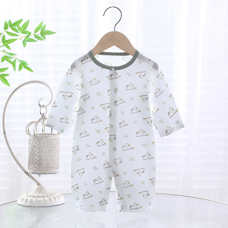 Baby jumpsuit summer thin A-level ice Doraemon Yukos Tencel newborn baby crawling suit closed Ha