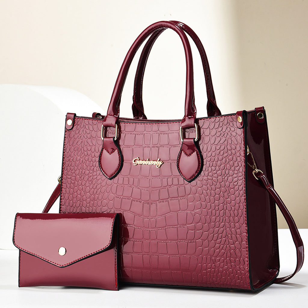 Send Mom Mother's Day Gift 2025 New Light Luxury Large Capacity Bright Leather Crocodile Pattern Single Shoulder Mother and Child Bag Foreign Trade Bag