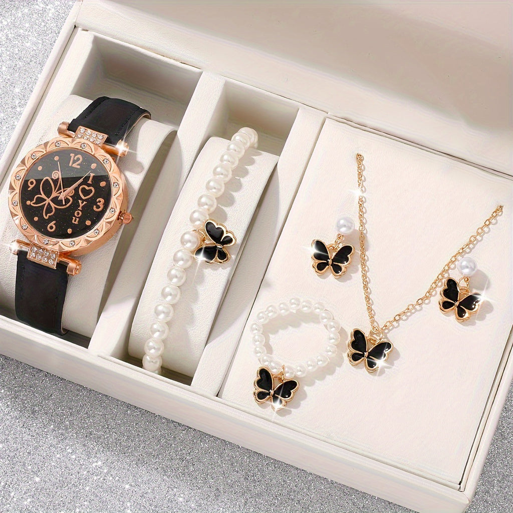 New style dithering sound explosive women's watch Fashion personality simple watch Butterfly pearl belt watch set