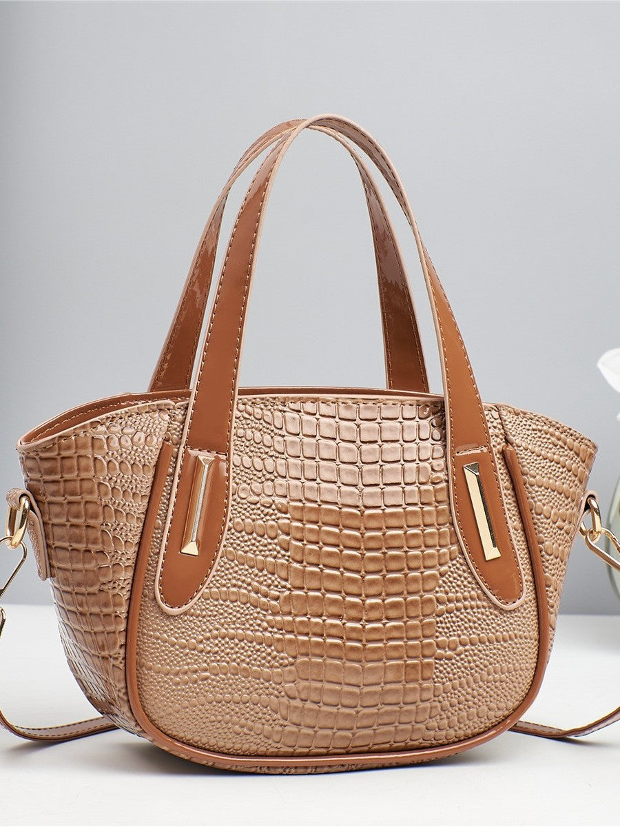 Cross border trendy vegetable basket big bag 2025 new texture shiny leather embossed large capacity single shoulder stylish handbag