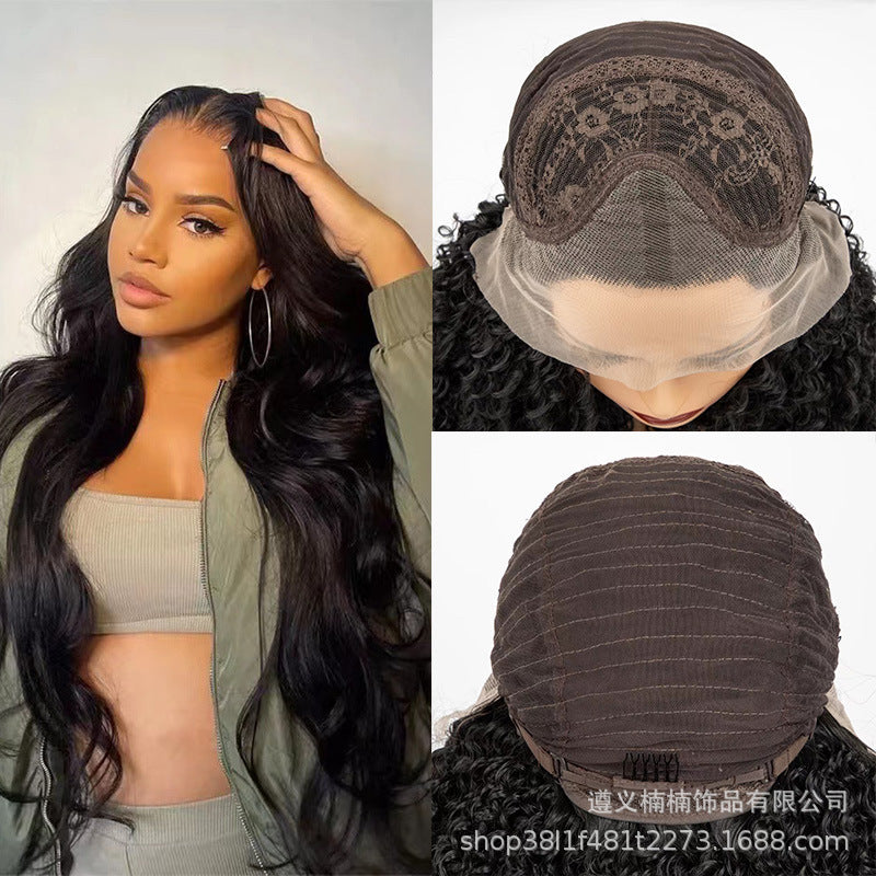 European and American women's wigs are divided into long curly hair, large waves, synthetic curly hair, fluffy wig, and head cover factory wholesale