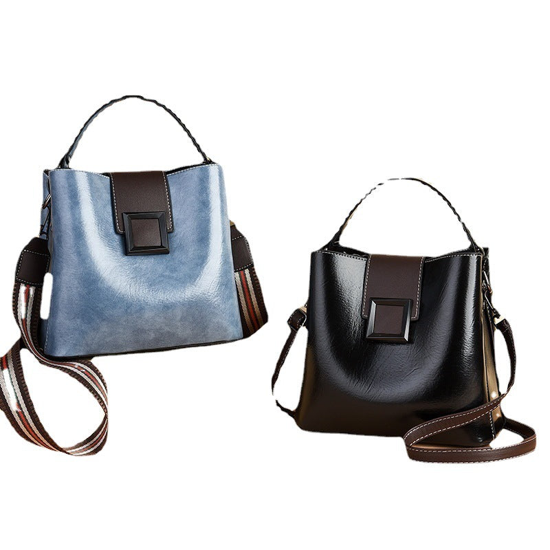 New 2025 Fashion Simple European and American Style Women's Single Shoulder Cross Shoulder Handbag Fashion Bucket Bag One Piece Hair Collection
