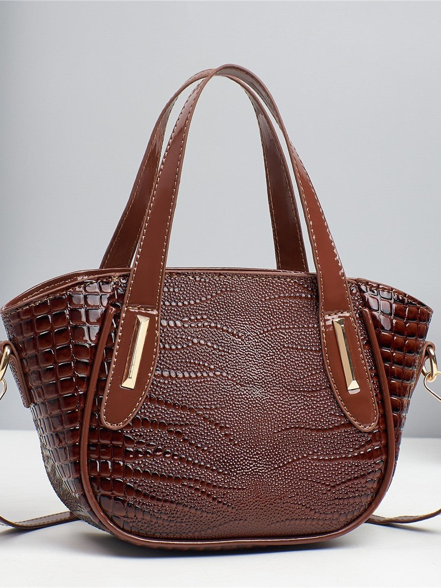 Cross border trendy vegetable basket big bag 2025 new texture shiny leather embossed large capacity single shoulder stylish handbag
