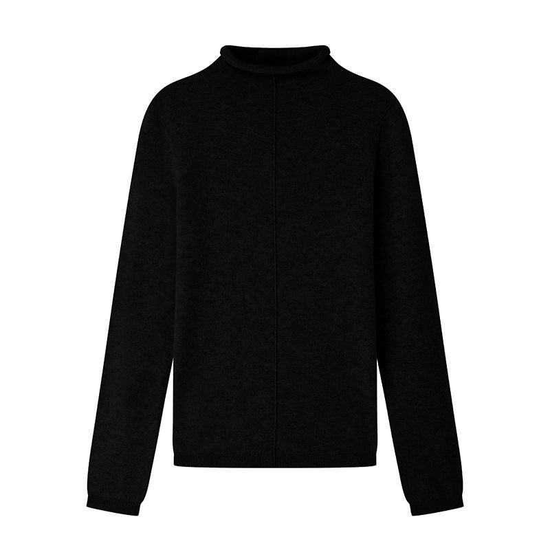 Elegant long-sleeved warm knit blouse with layered collar, 100% high-quality cashmere