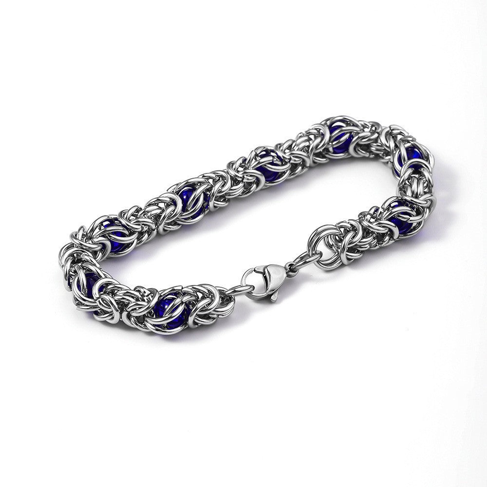 Cross border hot selling stainless steel bracelet, high-end sapphire handmade bracelet, European and American men's titanium steel bracelet accessories wholesale