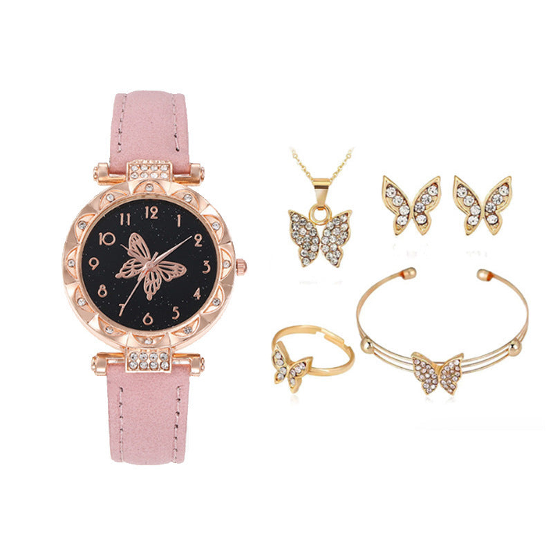 Cross border New Popular Women's Bracelet Watch Fashion Simple Butterfly Five piece Watch Set