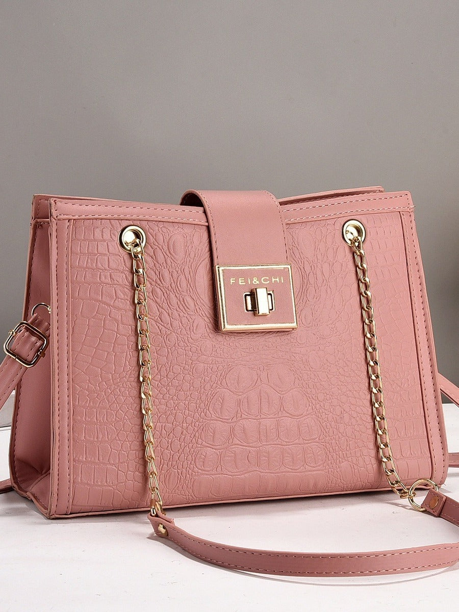 Cross border large bag 2024 new trend, large capacity embossed crocodile pattern single shoulder handbag, simple tote bag for women