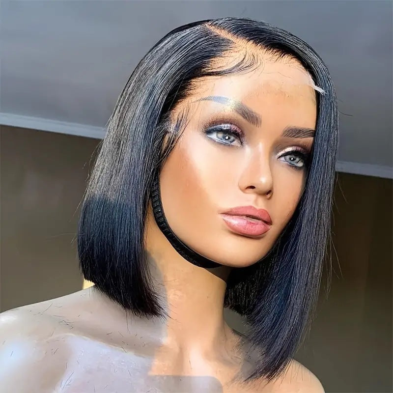 Amazon Europe and America Fashion Wig Bobo Head Mid Split Short Straight Fiber Headset Front Lace Lace Wigs