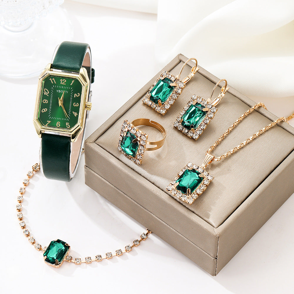 New Square Roman Watch Gemstone Bracelet Set Square Belt Watch+Square Gemstone Bracelet Set