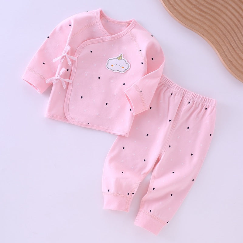 Newborn clothes Class A pure cotton spring and autumn boneless baby clothes, baby monk clothes, pajamas, underwear, lace up set 3