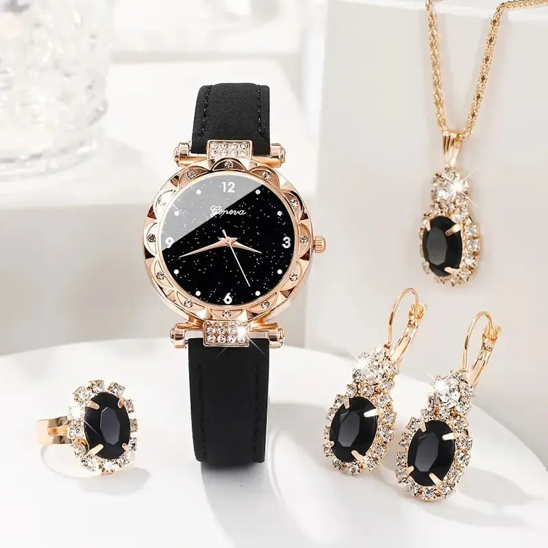 Ladies' Watch 5-piece Set Luxury rhinestone Ladies' Fashion Elegant Watch Quartz Watch Girls' Watch Bracelet Gift