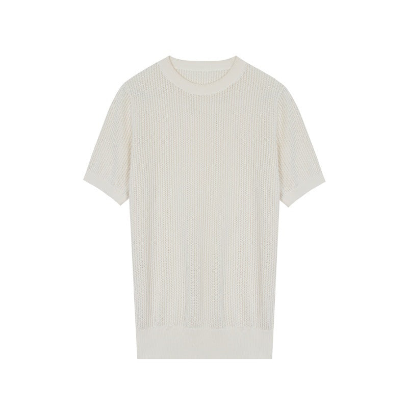 Stylish sweater with round neckline, short sleeves made from high-quality Tencel cotton